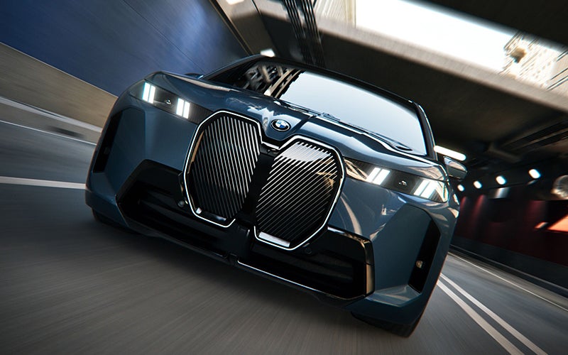 Close up of the BMW iX grille driving. | BMW of Madison in Madison WI